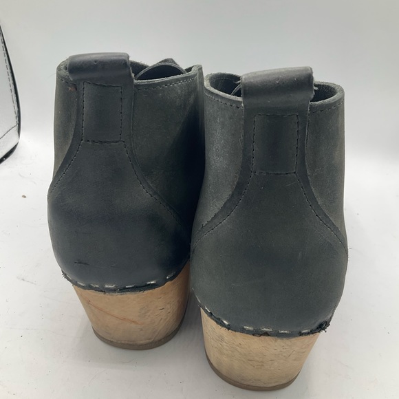 “VOLLSJO” of Sweden Handmade Clog Style Black Leather and Wood Ankle Boots. - Picture 4 of 16